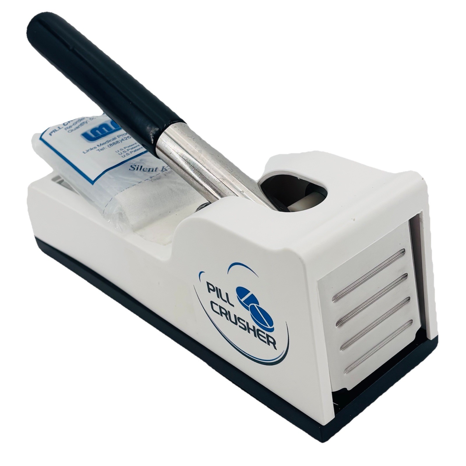 Pill Crusher Hand Operated Push-Down Lever with Aprox 100 Disposable Pouches