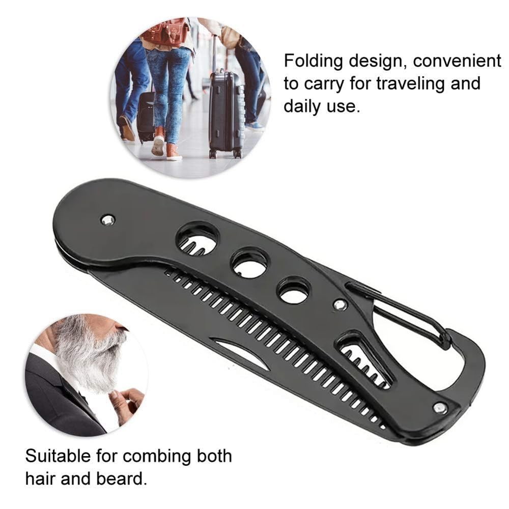 Stainless Steel Folding Beard Comb, Portable 1 Count (Pack of 1)