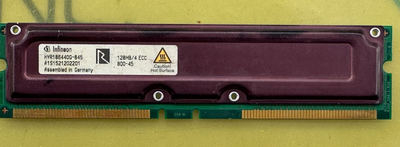 128MB 184pin 8Mx18 ECC PC800-45ns RIMM-1600 (Infineon) HYR186440G-845