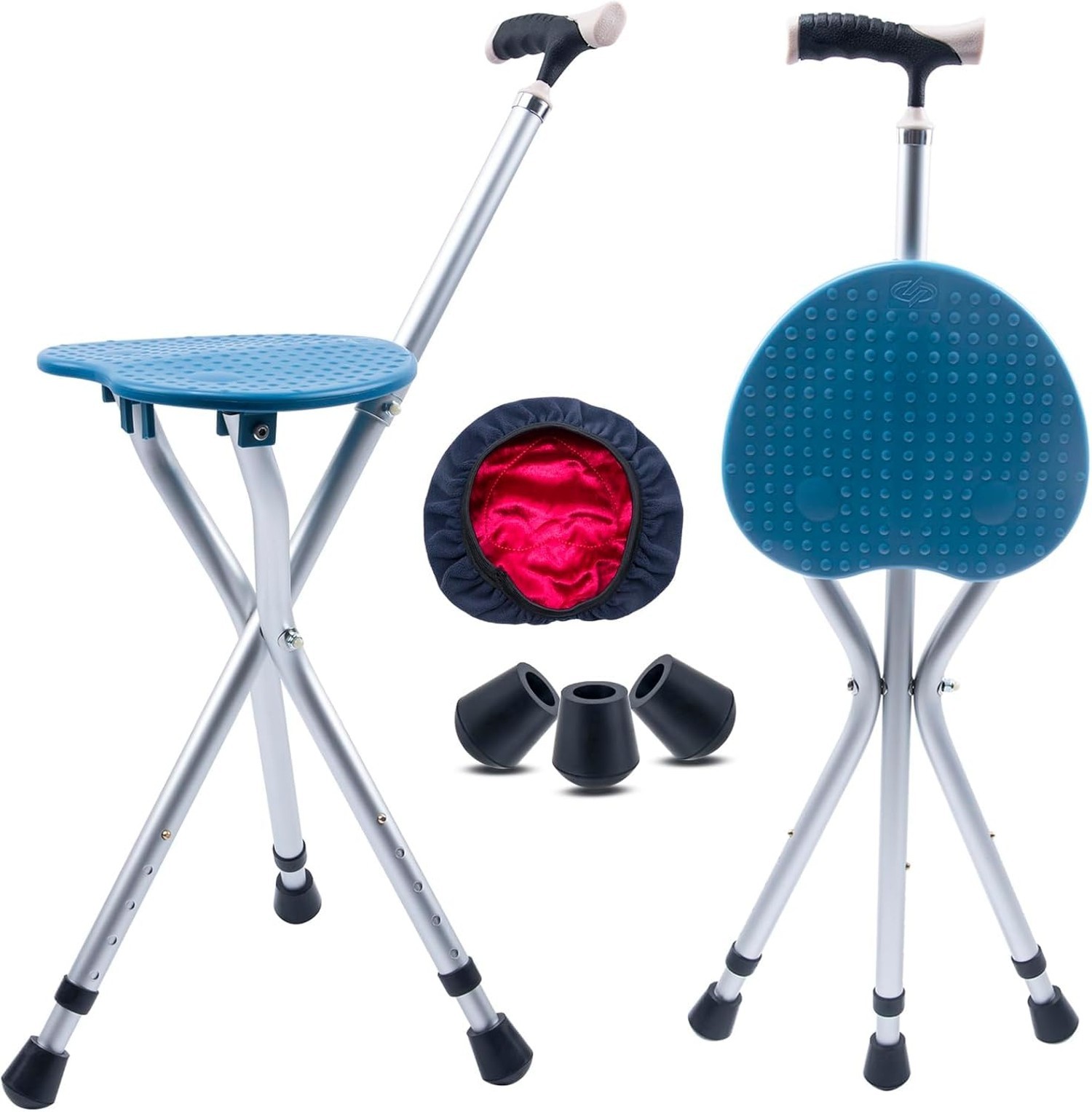 Walking Cane with Seat Cane Chair Foldable Walking Stick with Seat, Adjustabl...