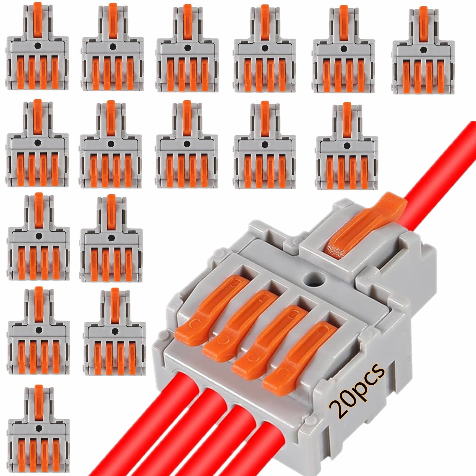 MELIFE 20pcs Lever Wire Connectors, 1 in 4 Out Connectors for Solid Orange