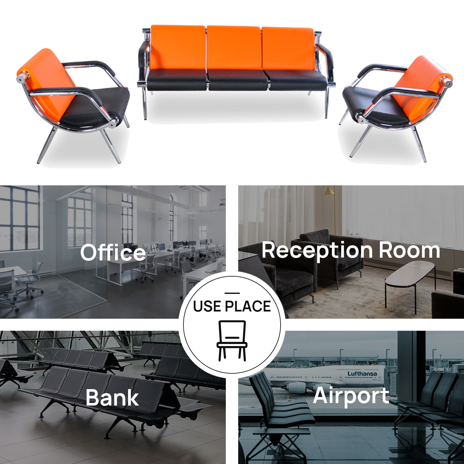 Office Reception Chair Set Leather Clinic Waiting Room Bench Visitor Guest Sofa