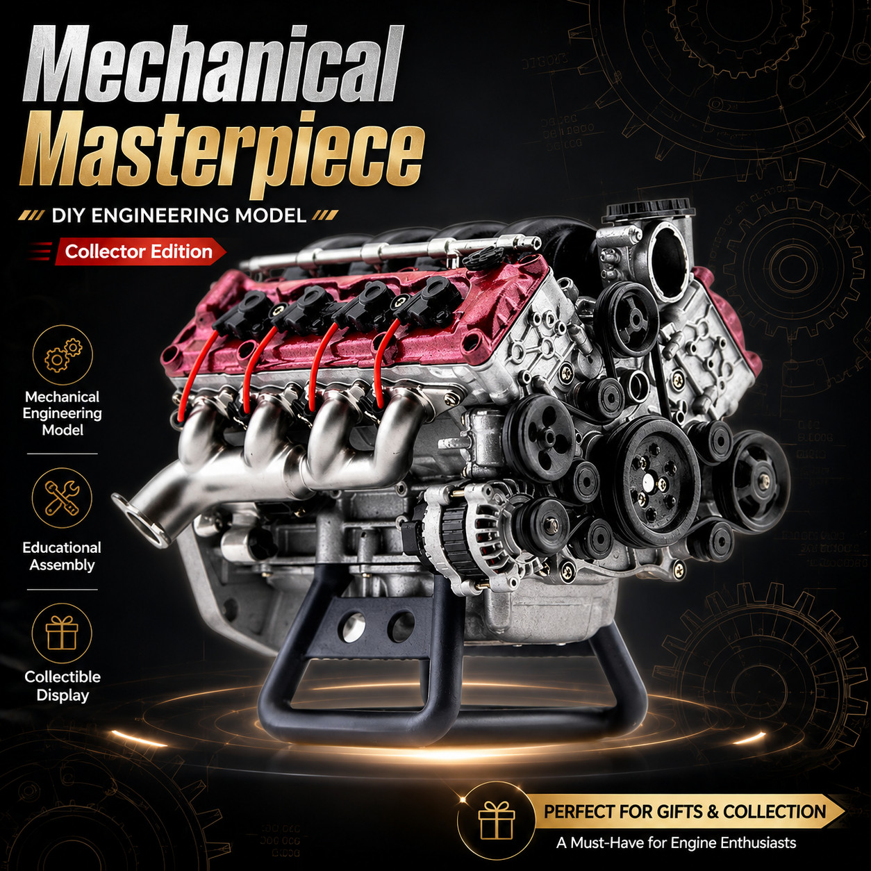 DIY Mini V8 Combustion Engine Model Mechanical Assembly Toy Collectible Gift