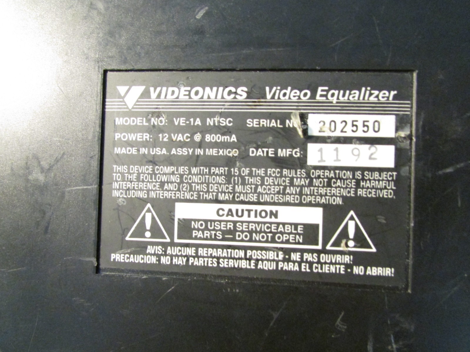 Videonics Video Equalizer Model VE-1A NTSC Audio Video Processor USEED WORKING