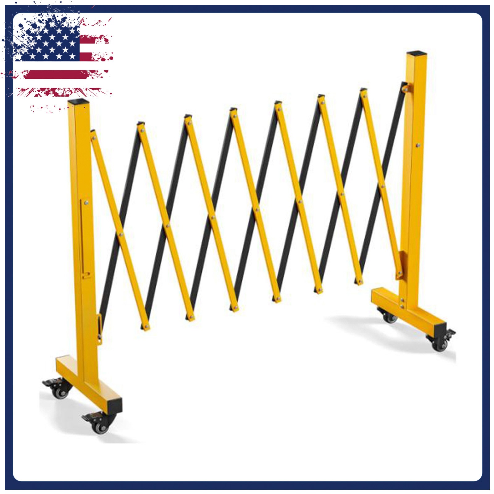 Industrial Expandable Metal Barricade 8ft Safety Barrier with Mobile Wheels
