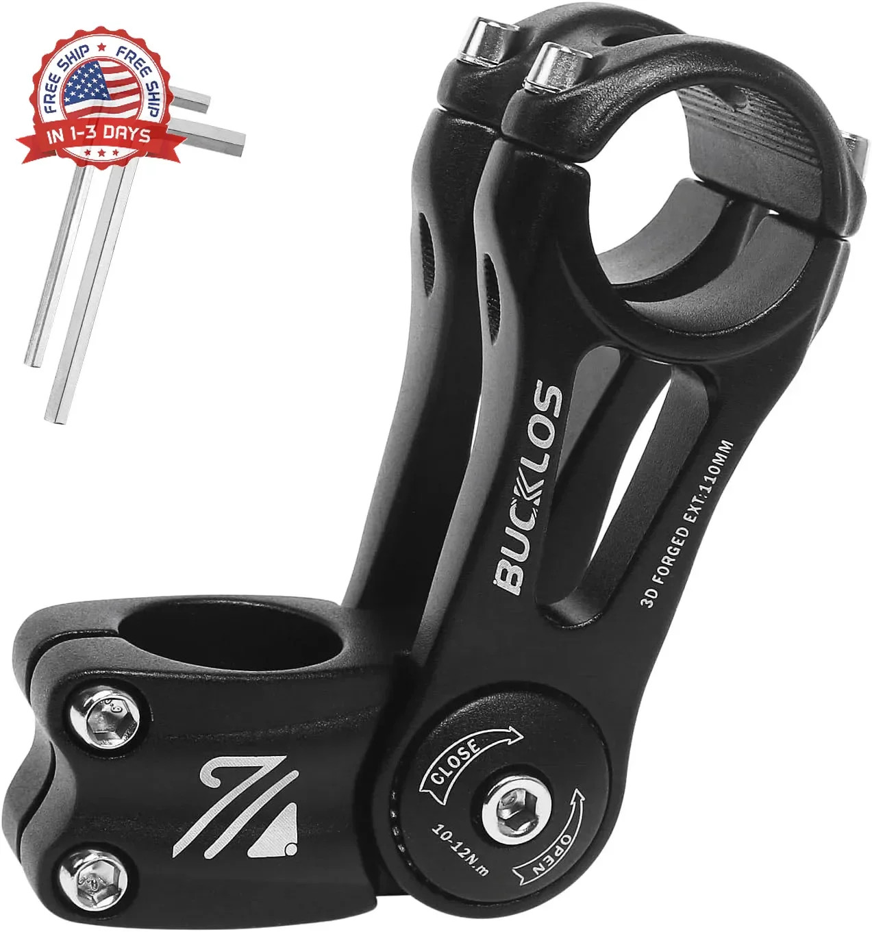 BUCKLOS Adjustable Bike Stem MTB 25.4mm 31.8mm 90/110/130/145mm 80 Degree Bike S