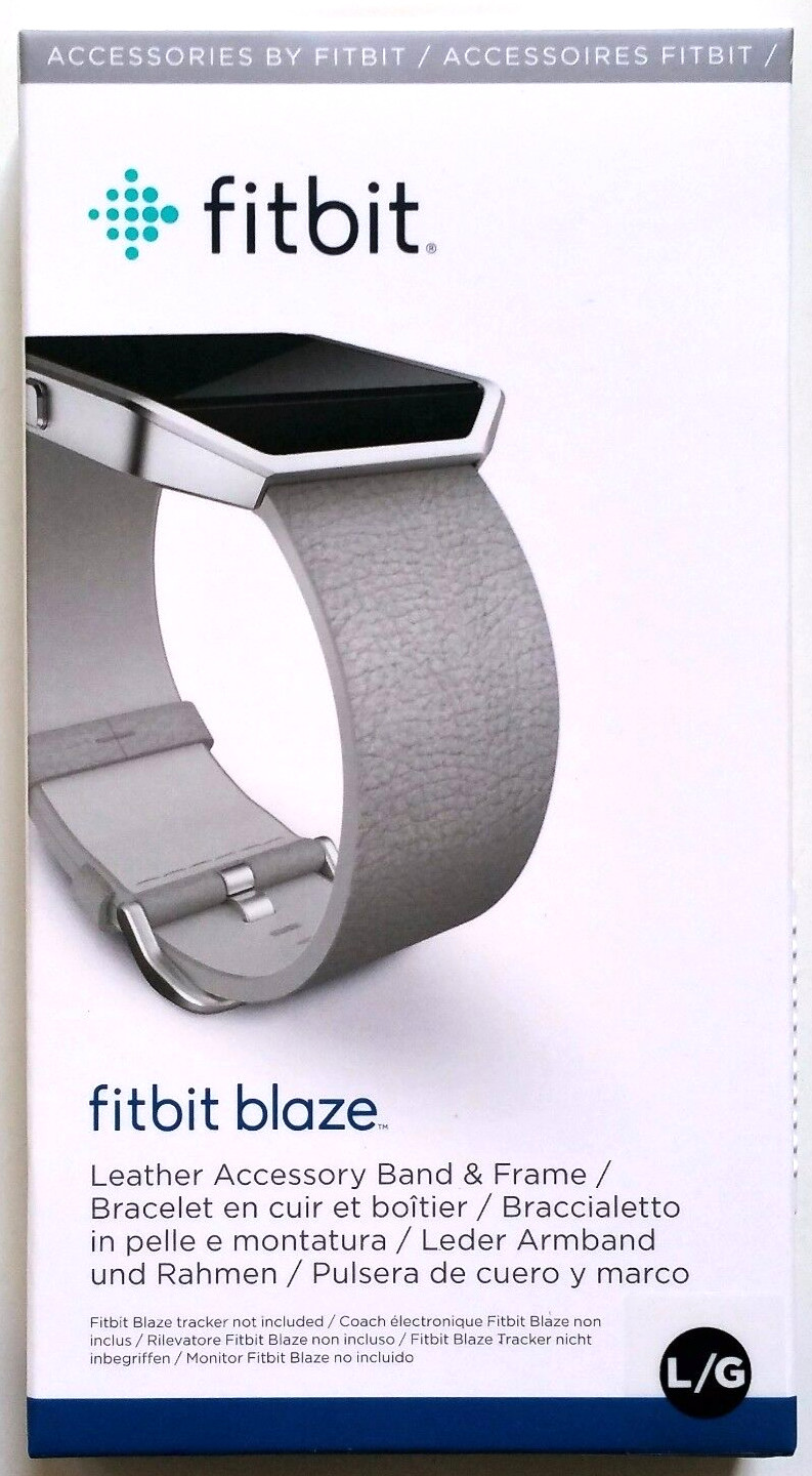 Fitbit Blaze Accessory Genuine Leather WristBand SS Frame & Clasp Large Grey New