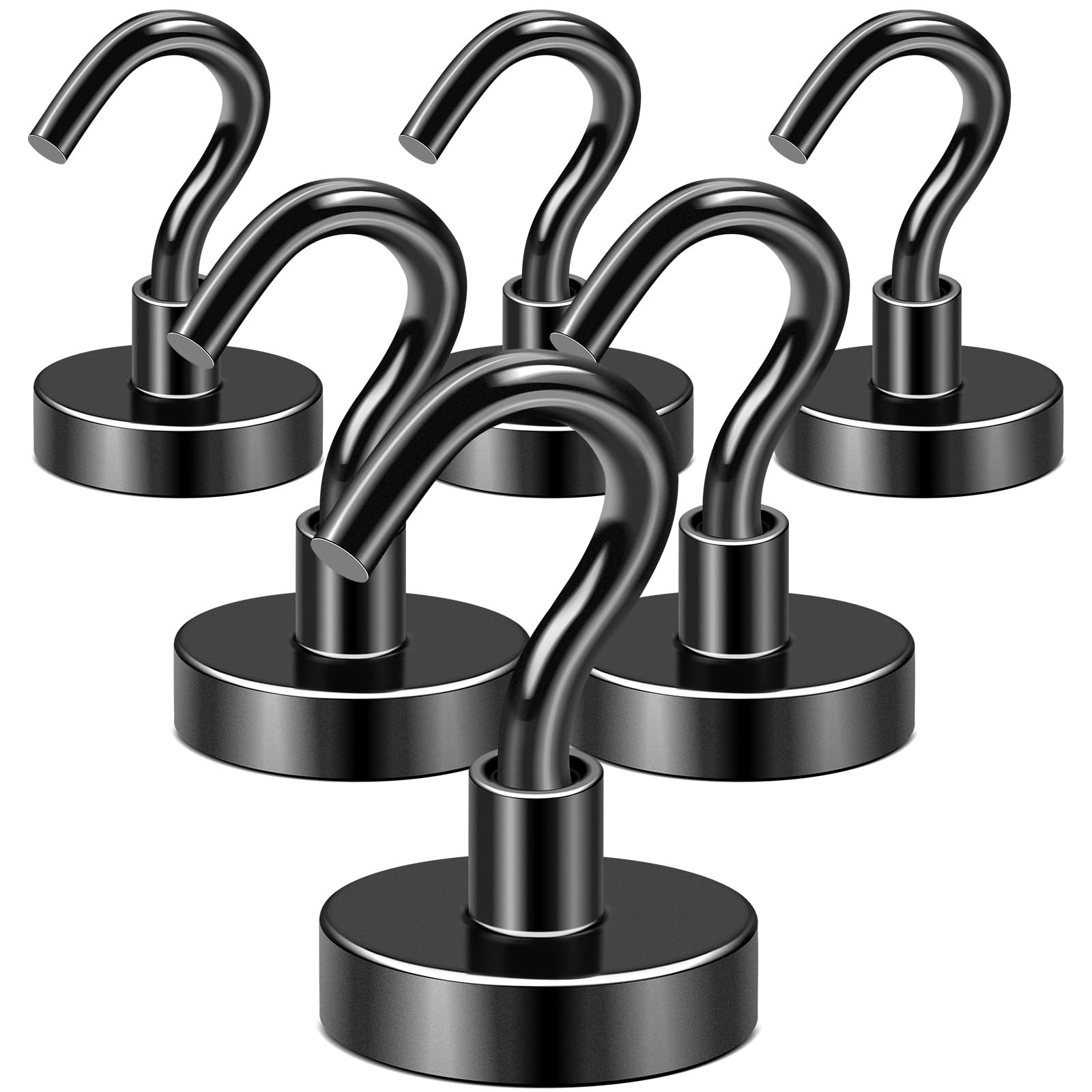 Black Magnetic Hooks, 80 LB Heavy Duty Strong Magnet with Hook, Rare 6 Packs