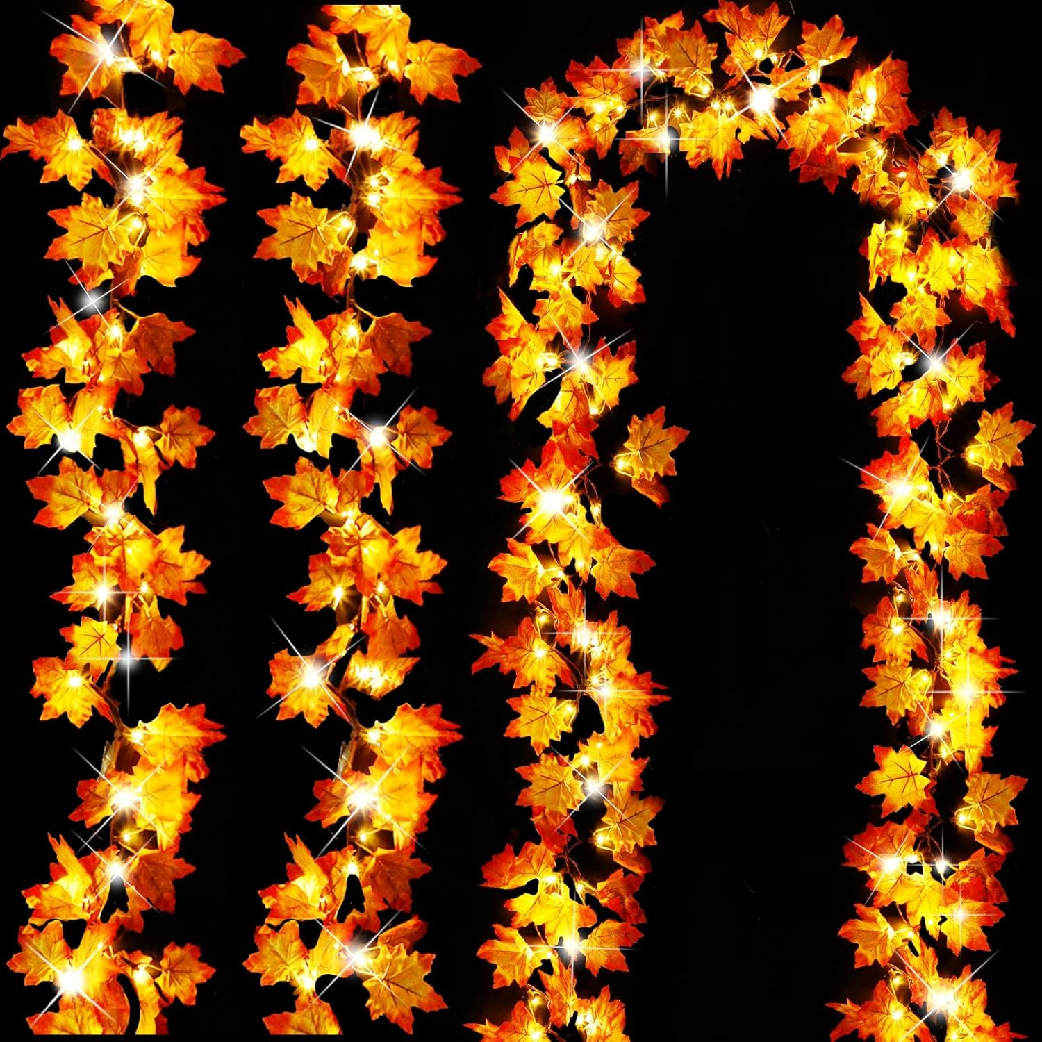 Timer & 3 Pack - 30Ft Fall Garland Halloween Fall Decorations for Home 60 LED Le