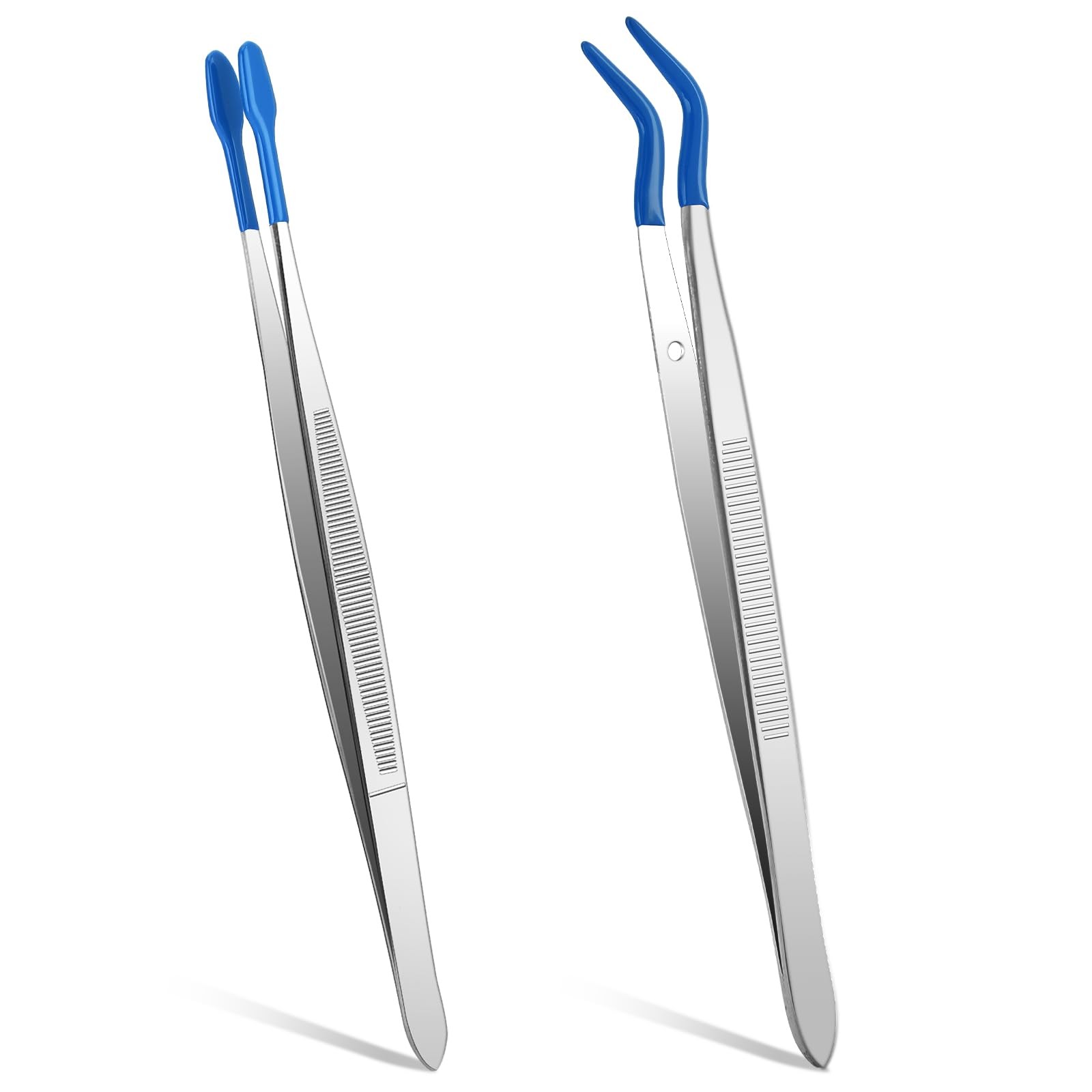 Rubber Tipped Tweezers, 2 Pcs PVC Coated Craft Tweezers Long Bent and Straigh...