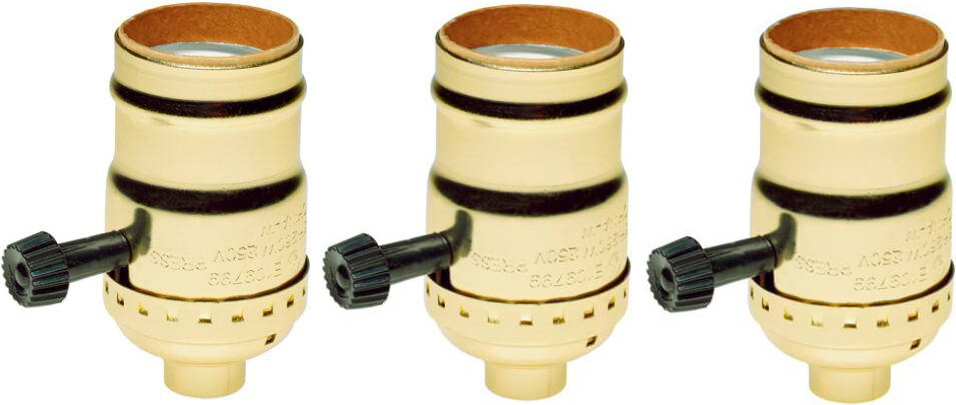 7070 Two Circuit Turn Knob Lampholder Sockets, Standard Base, Gold Shell, 3 pack