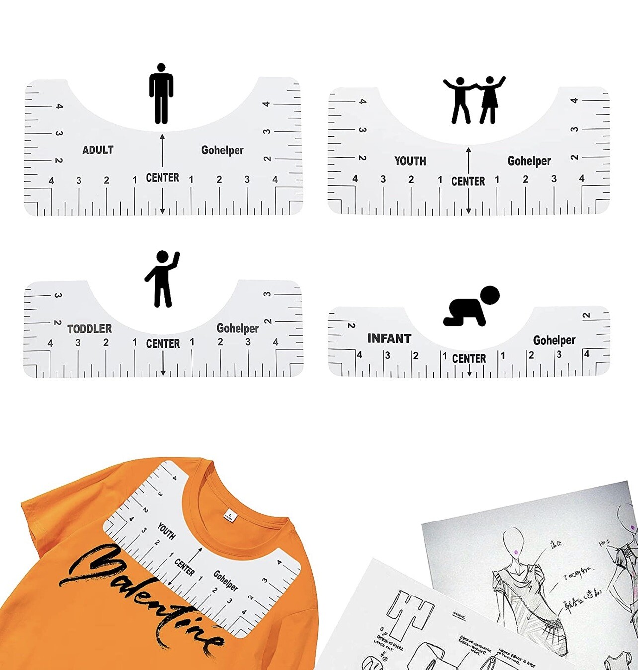 T-Shirt Alignment Ruler Tool - T-Shirt Ruler Guide - T-shirt ruler (4pc)