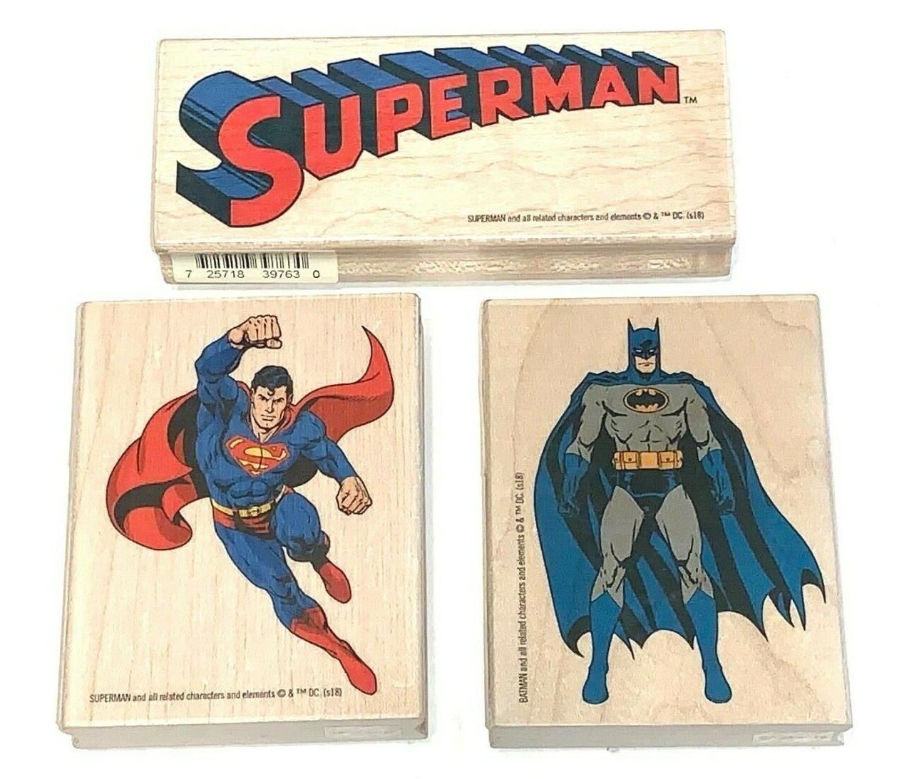 Set of Three - Batman Superman Rubber Stamp DC Comics Licensed Wood Stampers New