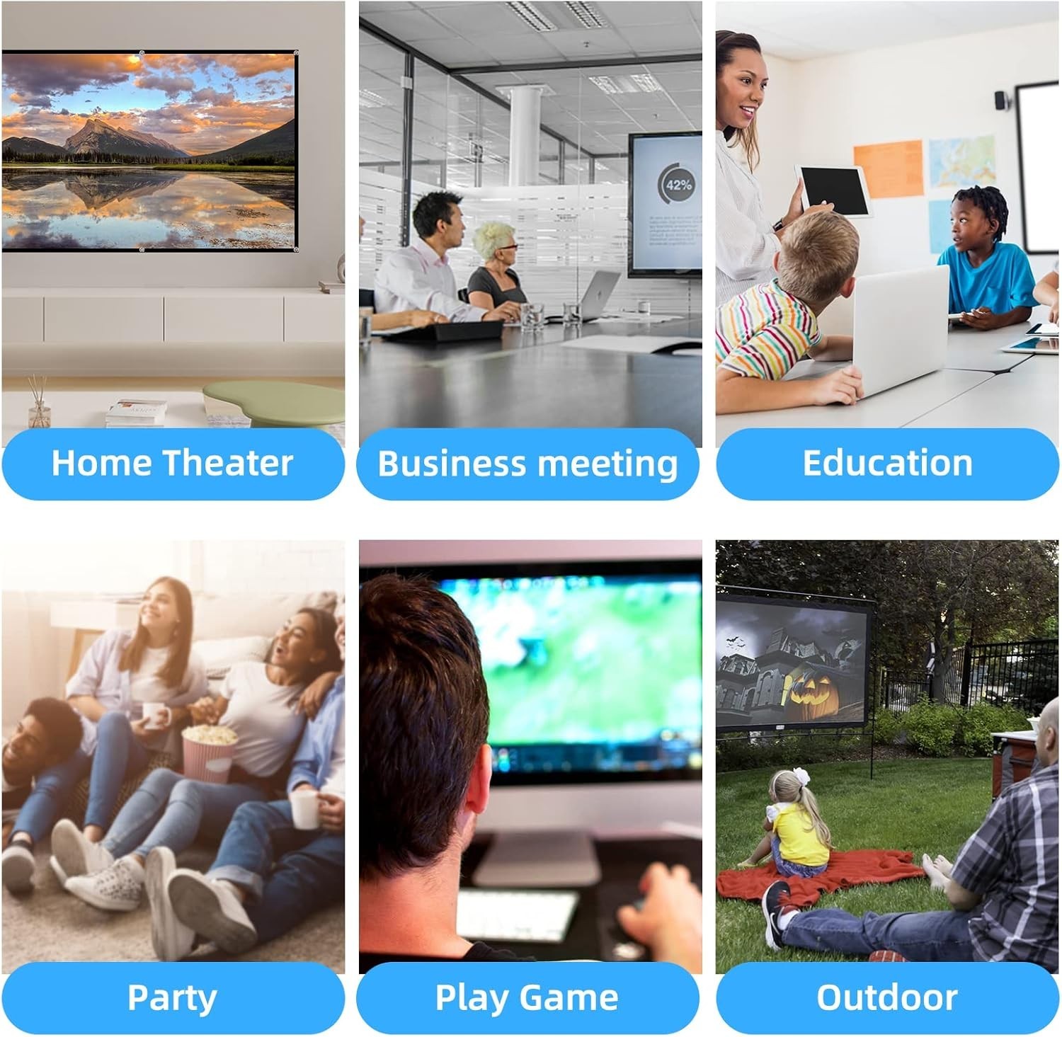 Projector Screen, 4K 16:9 HD Rear Front Projector Screens Foldable Pr