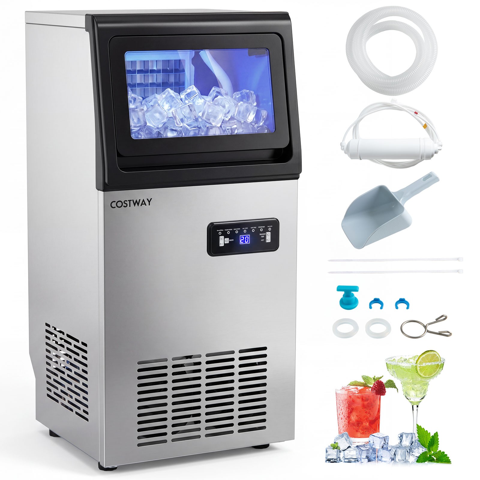 Commercial Ice Maker 110 lbs/24H, Stainless Steel Ice Machine w/25 lbs Capacity