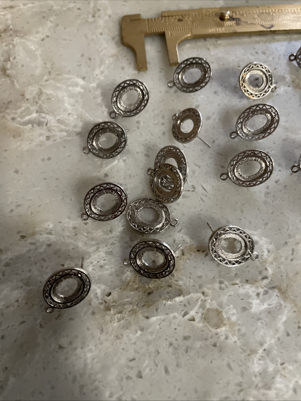24 VTG Silver Plate Filigree Oval Earring Settings  For 10x8 Mm