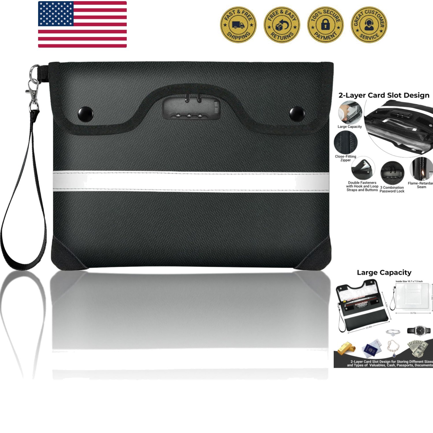 6200°F Fireproof Document Bag with Lock, 11.4 x 8.3 Inch Fire Proof Bag for D...