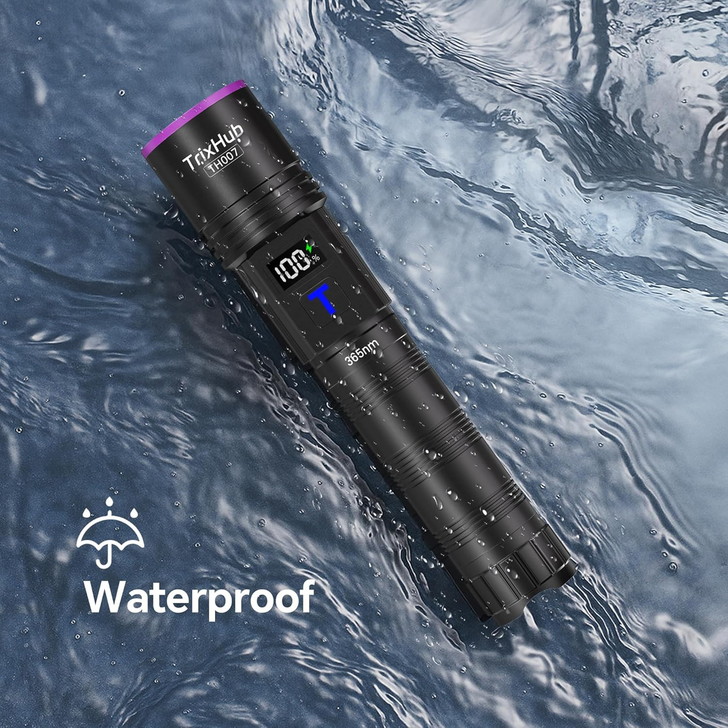 365Nm Black Light Flashlight, UV Flashlight Rechargeable with LCD Display, Power