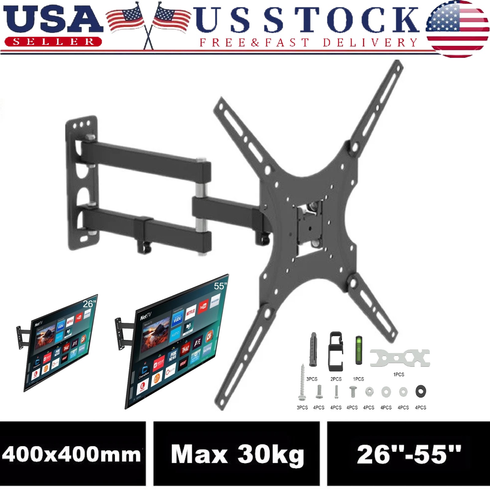 TV Wall Bracket Mount For 26 32 37 40 42 45 52 Up To 55" Inch Plasma LCD LED US
