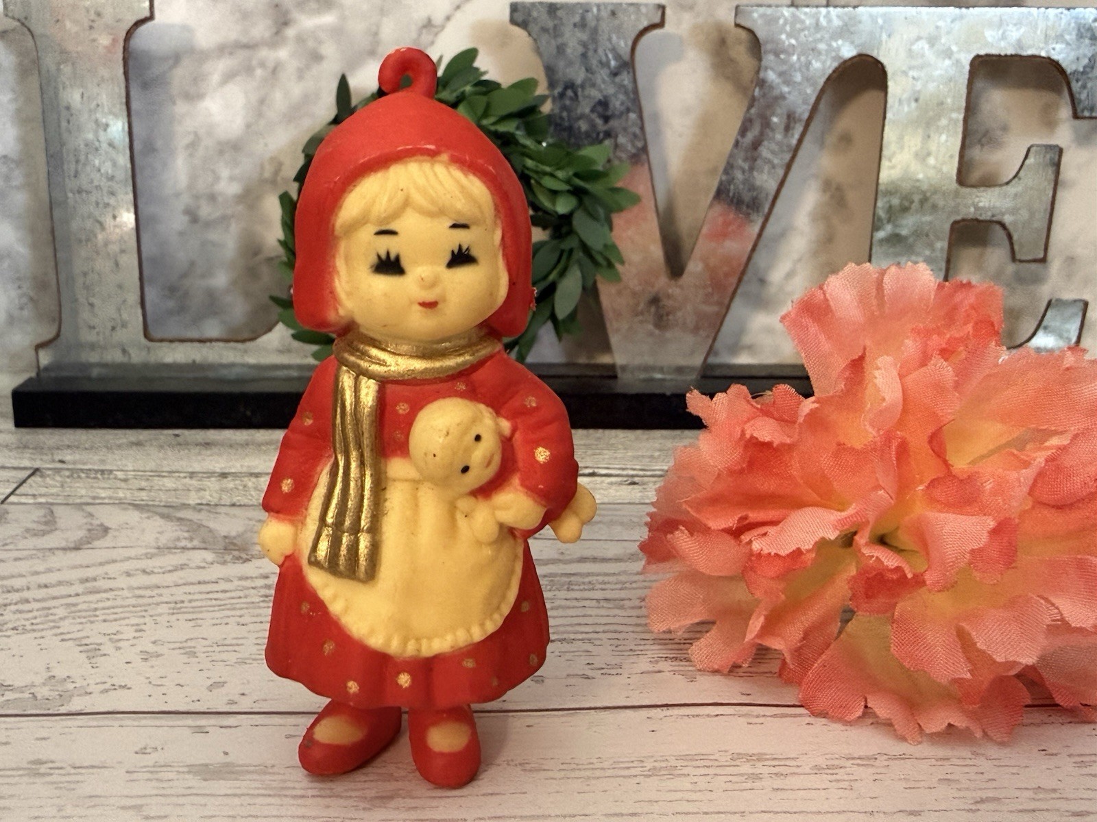 Vintage Little Country Girl Holding Doll 3.5" Collectible Mini Figure Hanging