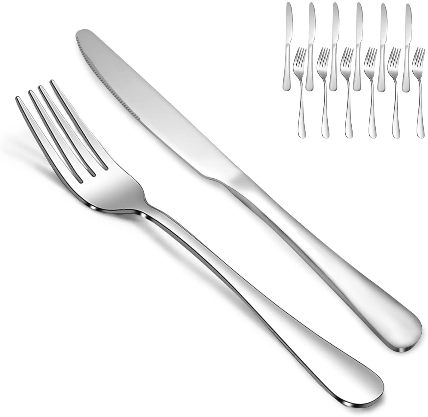 SANTUO 12 Piece Silverware Set with 6 Dinner Knives and 6 Dinner Forks,Flatwa...