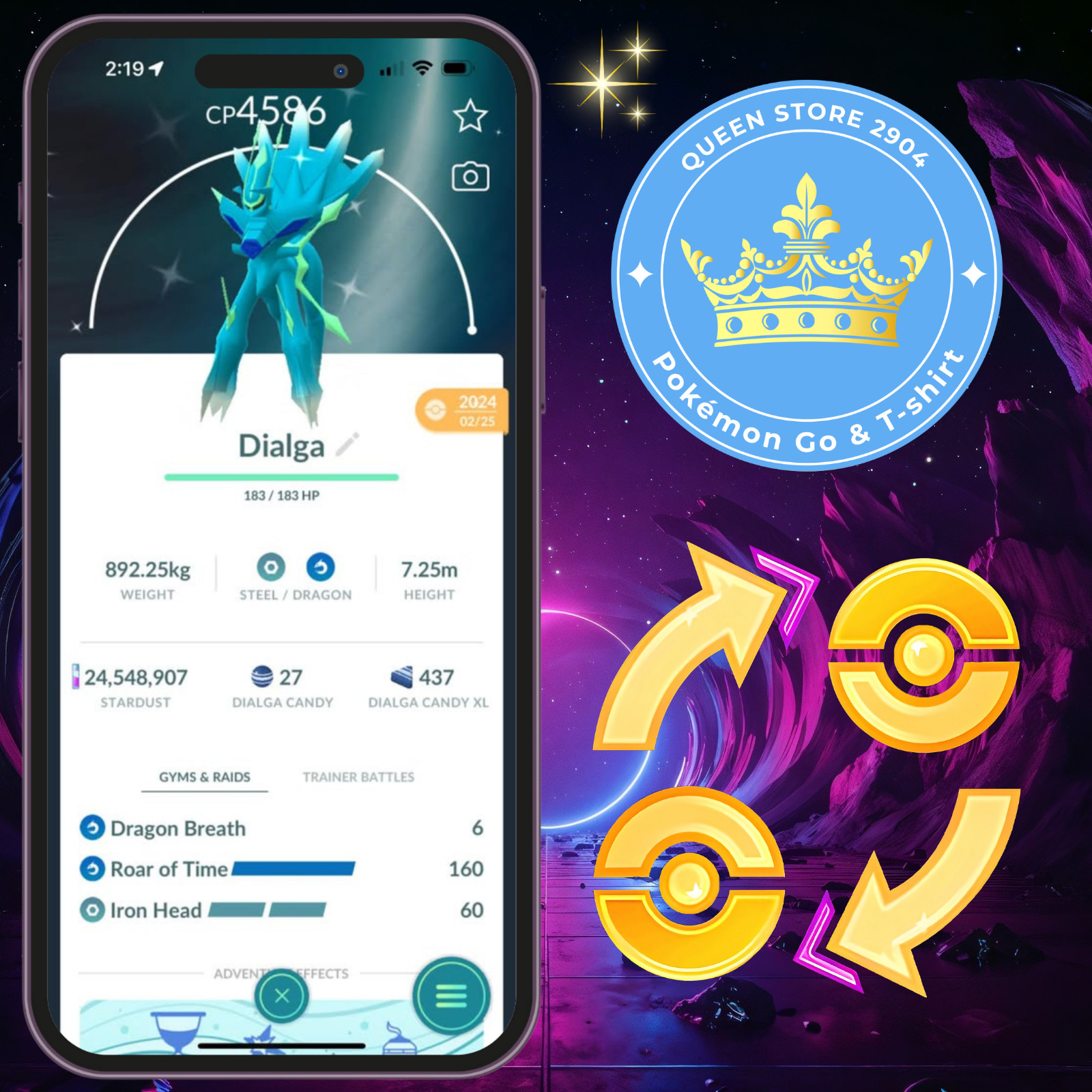 PTCentraI —Trade GO— Shiny Dialga Origin Lv 50 —3 Movesets Roar Of Time—Digital