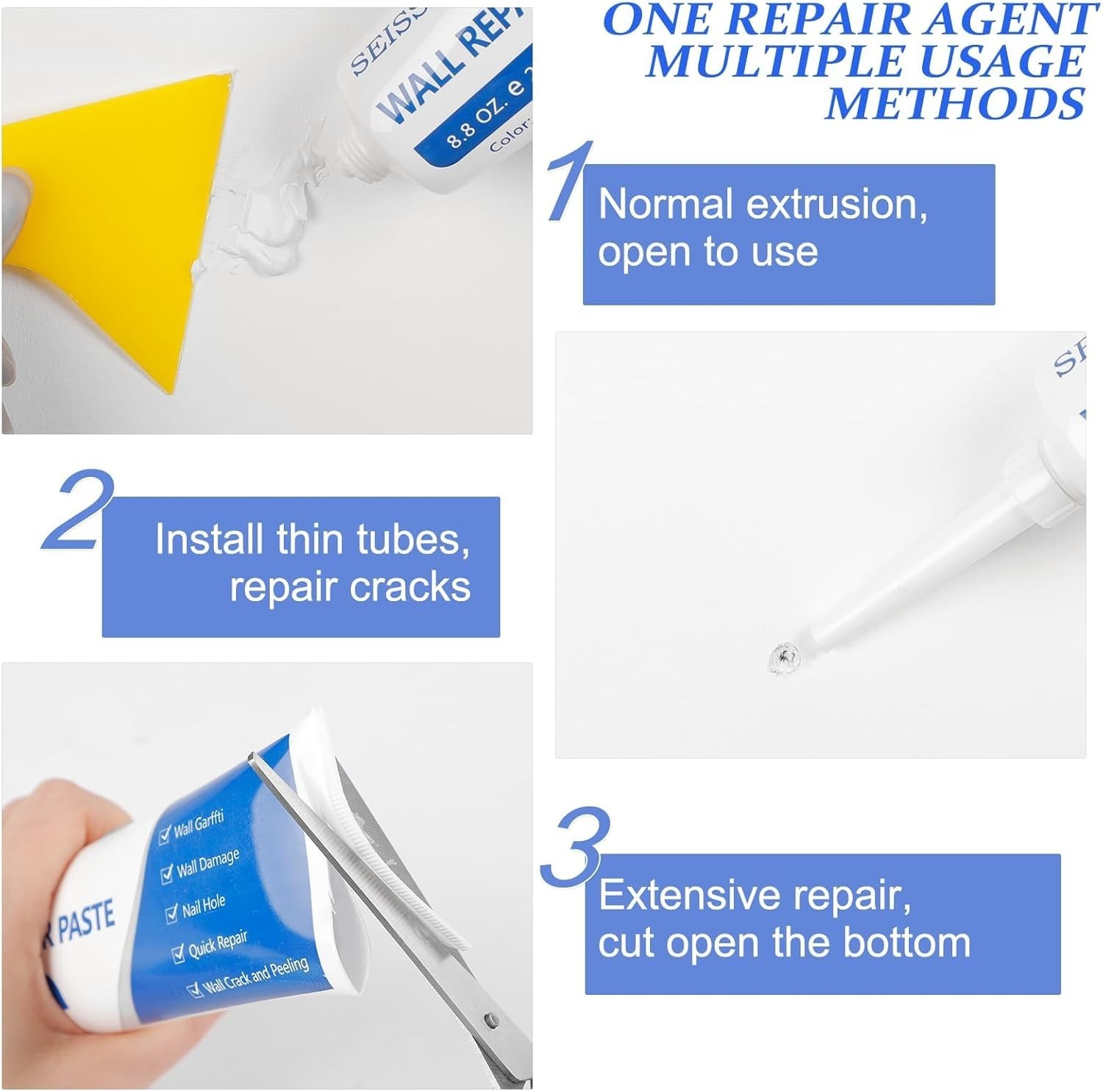 Ultimate Wall Repair Paste Kit - 2x250g with 4 Patches & Scraper for Fast Fixes