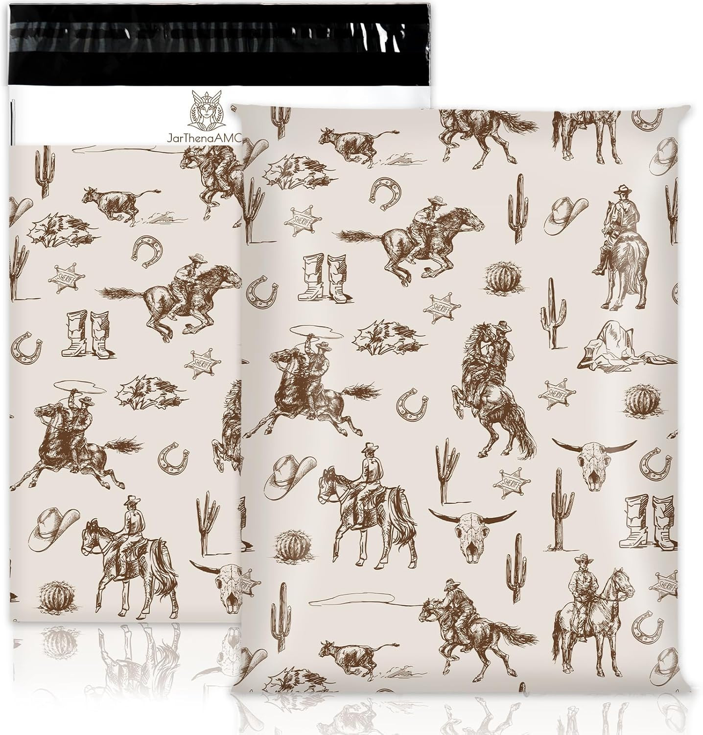 100Pcs Western Cowboy Poly Mailers 10 X 13 Inch Brown Wild Rodeo...