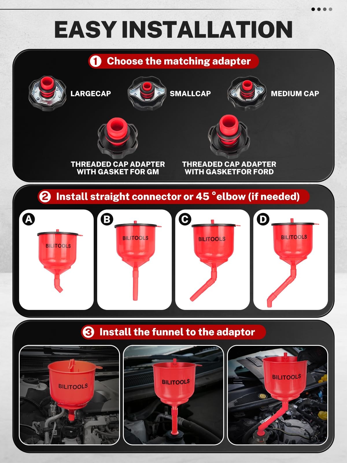 BILITOOLS No-Spill Coolant Funnel Kit - 12PCS Specialized Radiator Red