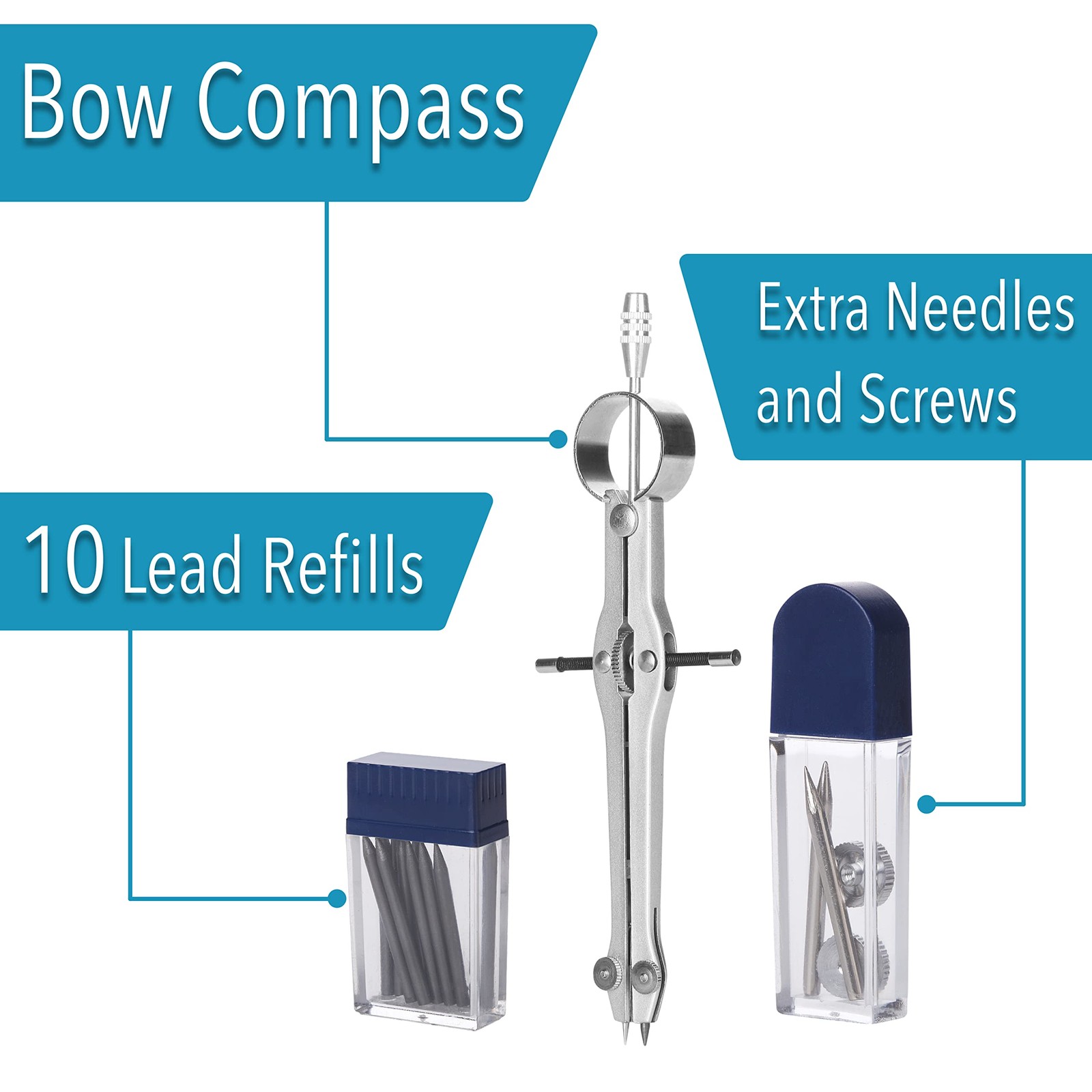 Mr. Pen- Professional Compass for Geometry, Extra Lead, Metal Compass, Silver