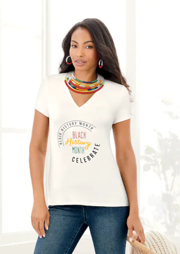 Size 3X PLUS Ashro White Women's Black History Month Celebrate Celebration Tee