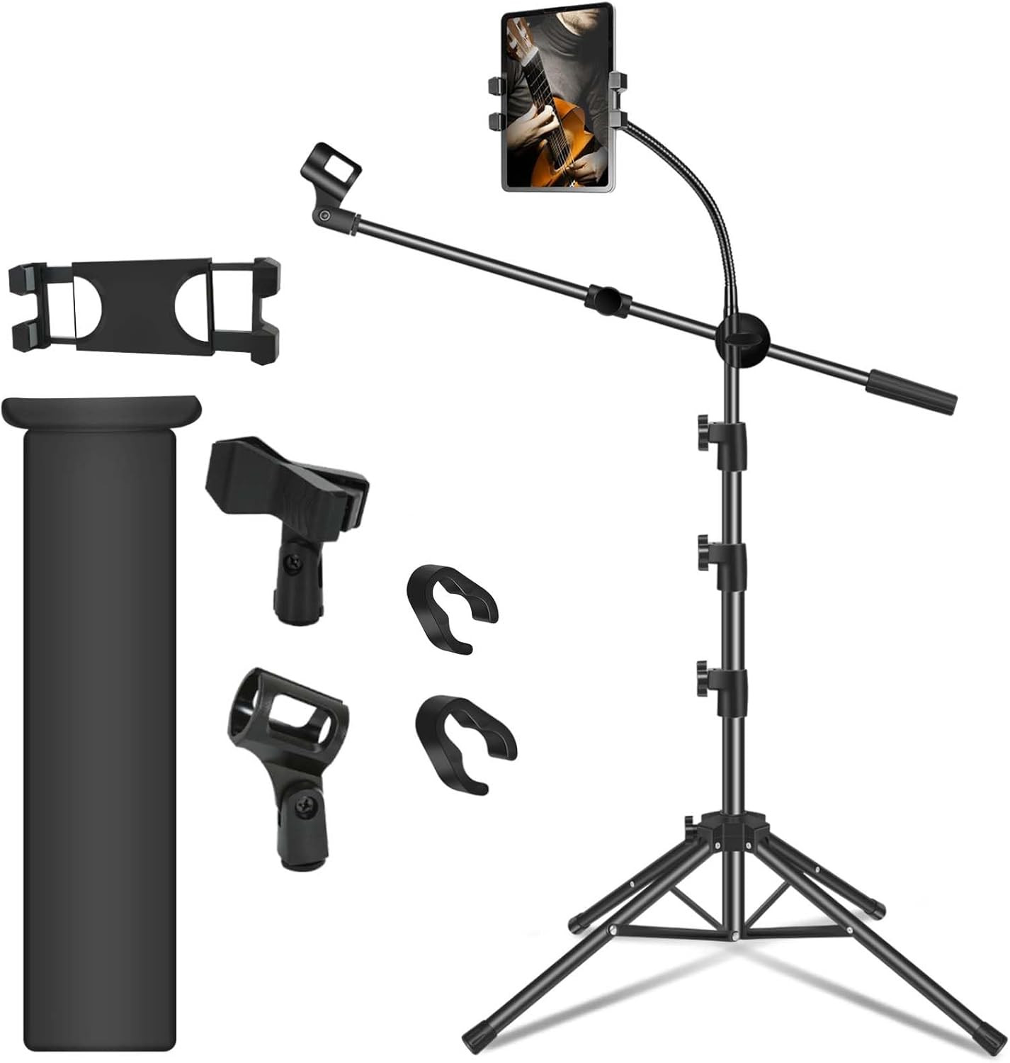 Mic Stand, Microphone Stand Floor Boom Mic Stand with Tablet Phone Holder Height