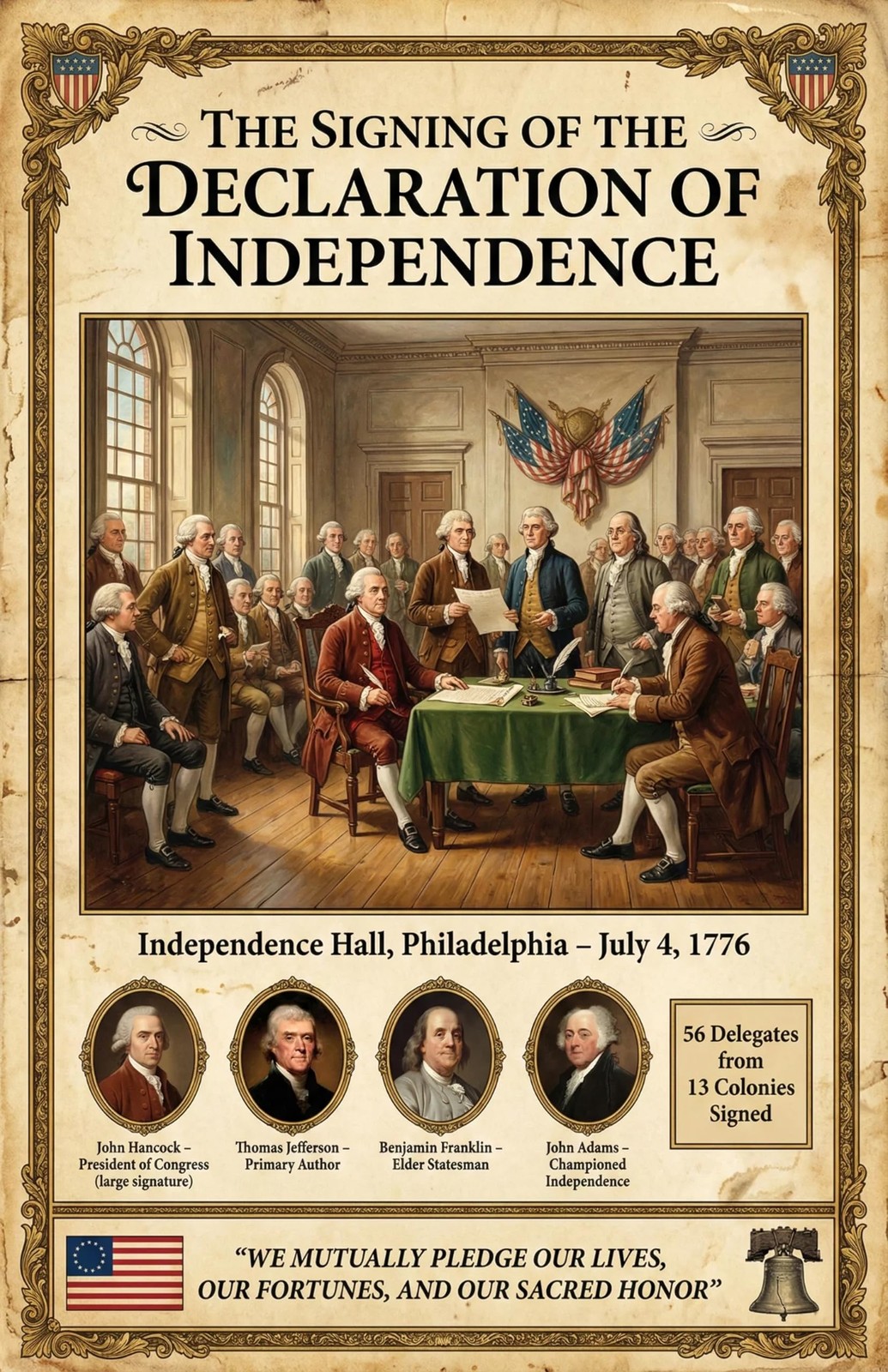 Signing of the Declaration of Independence Poster - Historic Scene July 4 1776 -