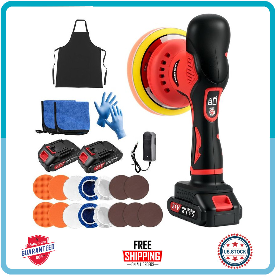 Cordless 6" Orbital Polisher 6000RPM 8 Speed w/ 2 Batteries 21PCS Kit