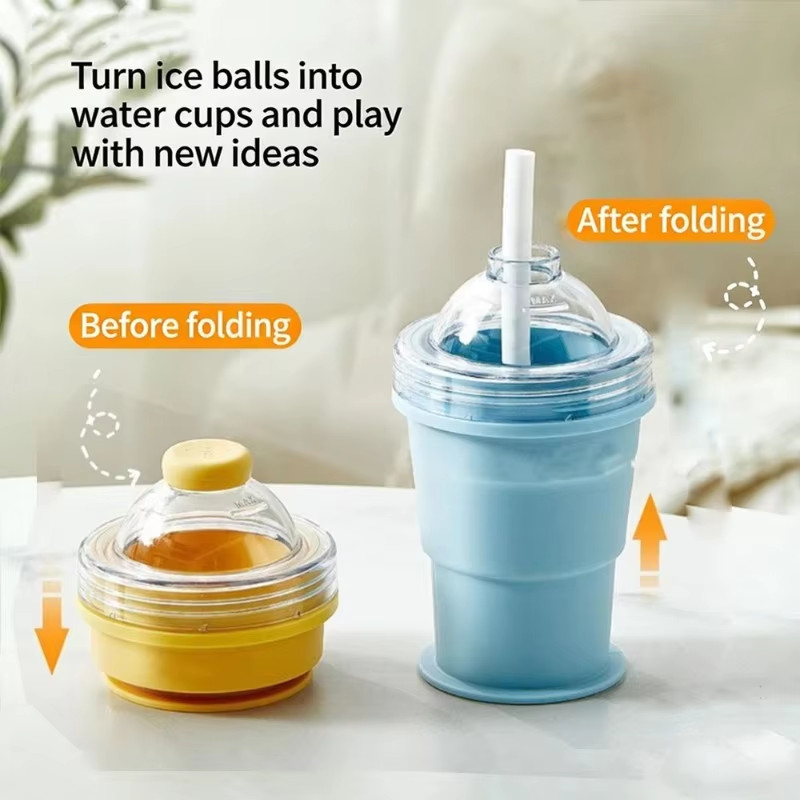Silicone Foldable Ice Ball Cup 2-in-1 Ice Maker & Drinking Cup