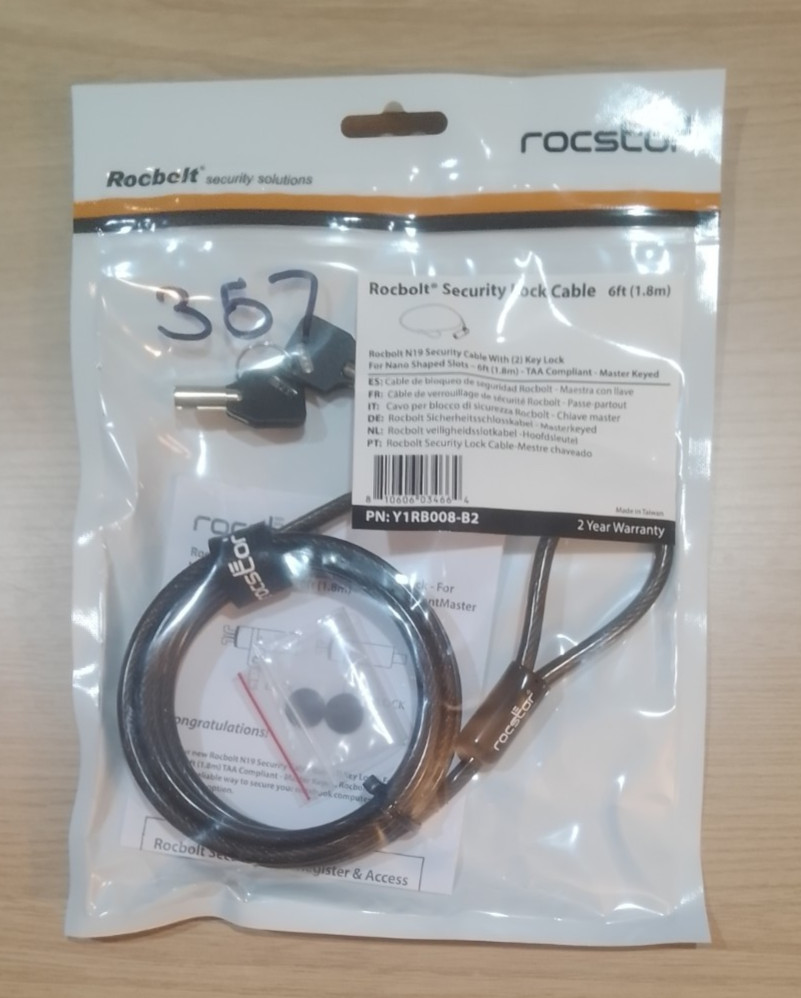 Rocbolt N19 Security Cable with (2) Key Lock - 6 ft - TAA compliant