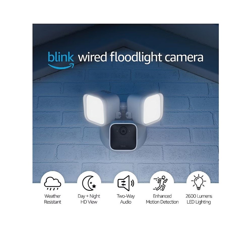 Blink Wired Floodlight Camera with Mini 2 Camera, Weather Resistant 13' Power Ad