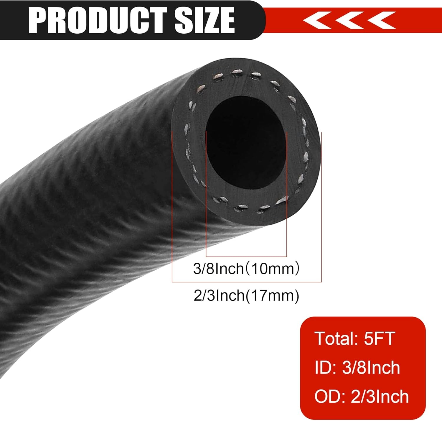 3/8" Inch ID Fuel Line 5Ft Fuel Hose NBR Rubber SAE J30R7 300PSI for Automotive