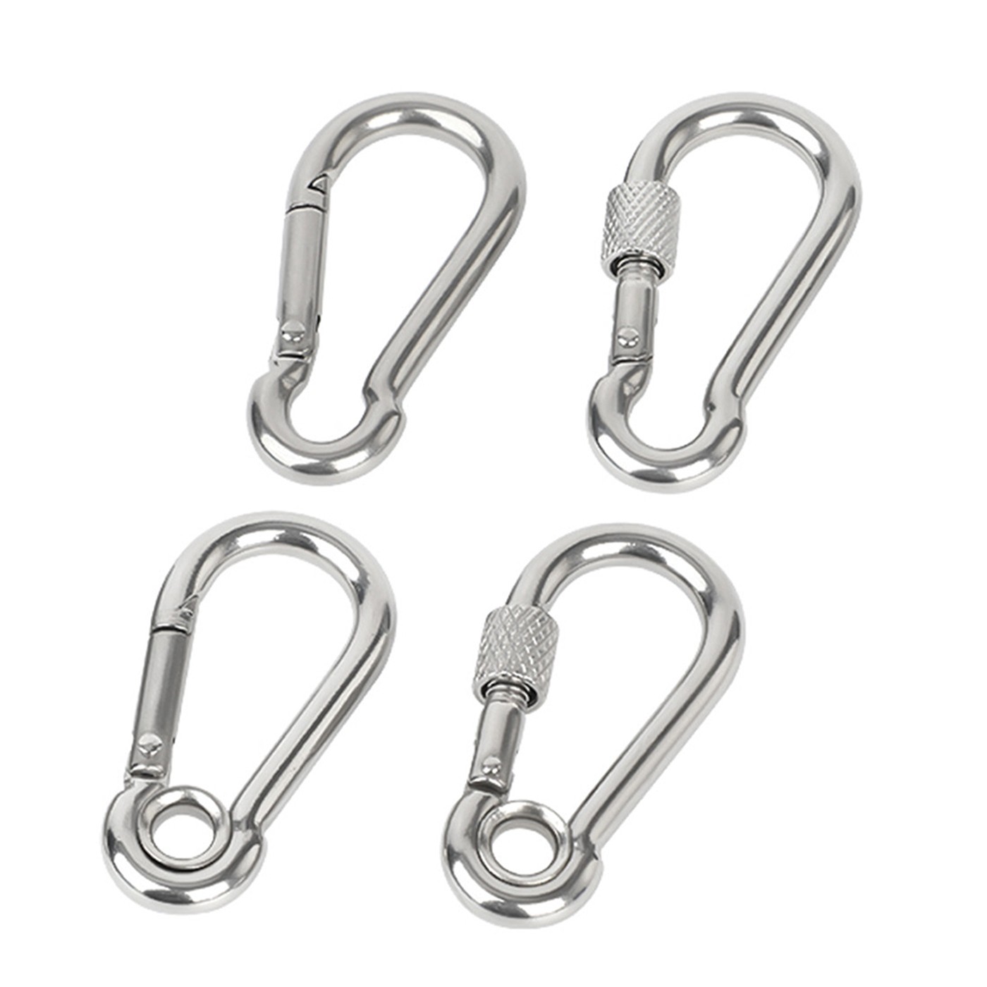 A2 Stainless Steel Snap Hook Carabiner Clip 40mm-140mm Screw Lock Climbing Swing