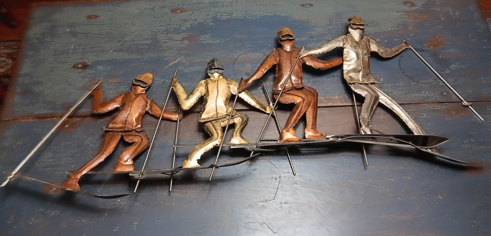 Metal Quartet of Snow Skiers Wall Art Large Winter Sports Decoration