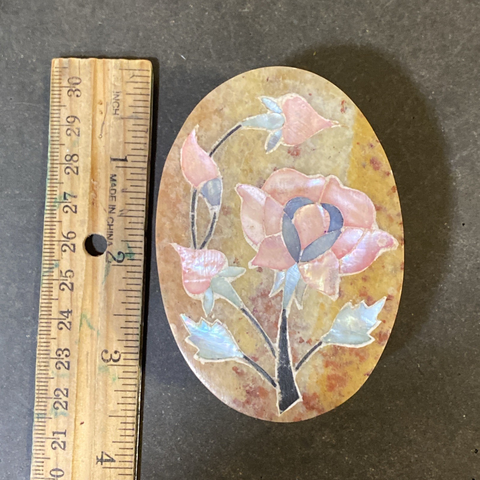 Stone Trinket Box with Inlaid Flowers