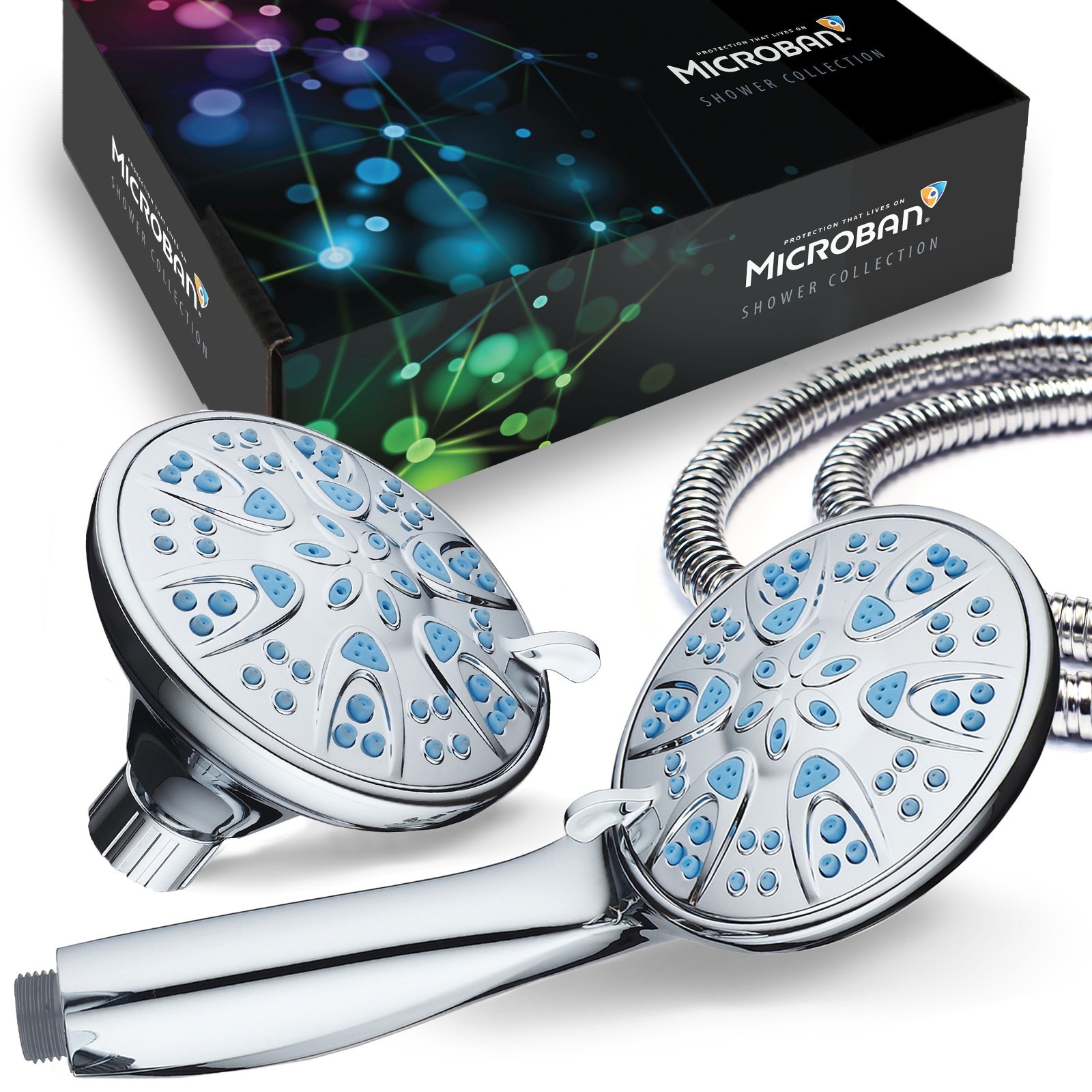AquaDance Wave Blue Antimicrobial 30-Setting Shower Head Combo