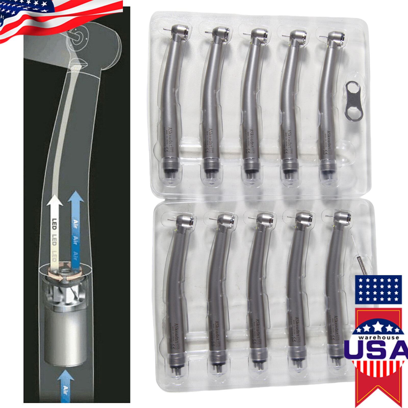 1-10 NSK Style Dental Fiber Optic LED E-generator High Speed Handpiece 4H