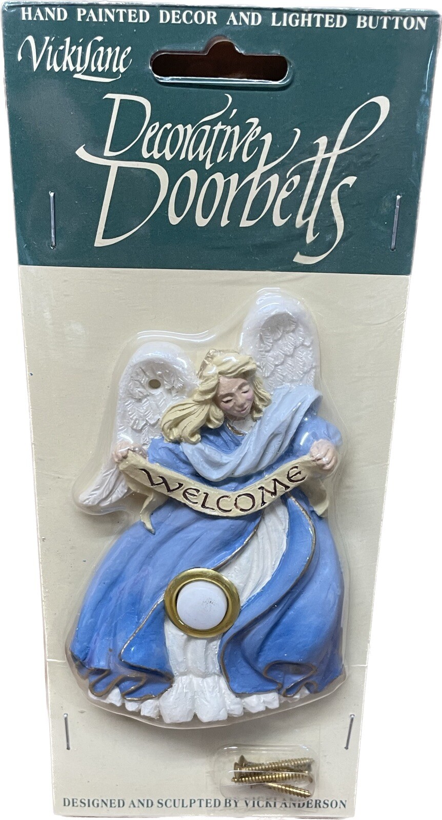 Vintage 1998 Vicki Lane Button Door Bell Decorative Welcome Angel Doorbell