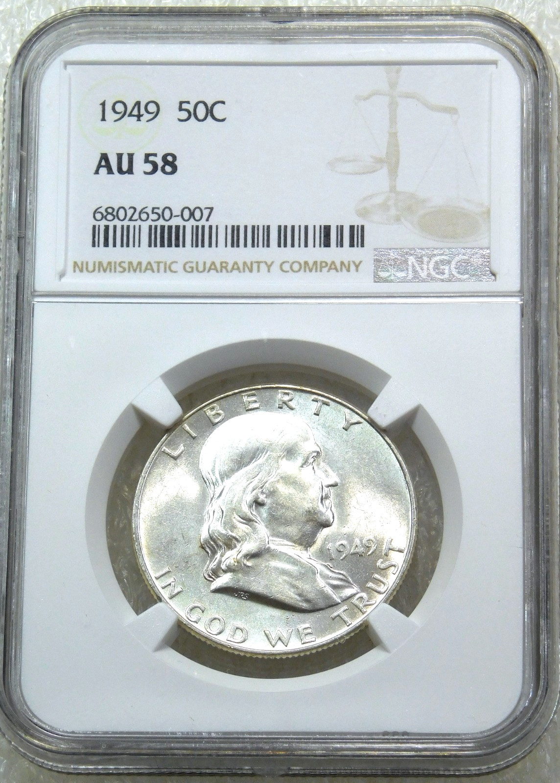 1949 P Franklin Half Dollar NGC AU58 looks Full Bell Lines PQ Just Graded #F258D