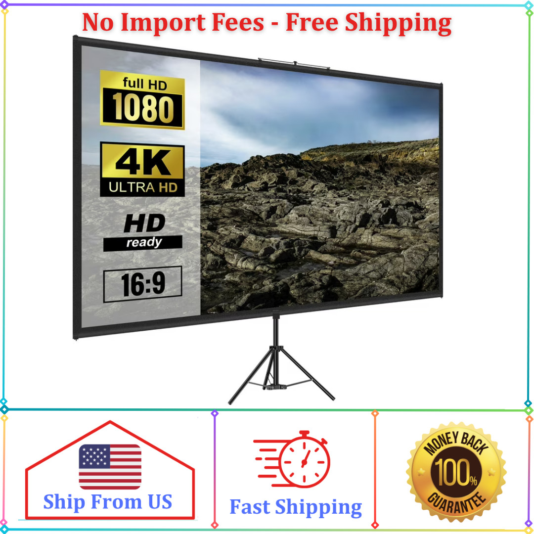 Tripod Projector Screen with Stand 100inch 4K HD 16:9 Home Cinema Portable