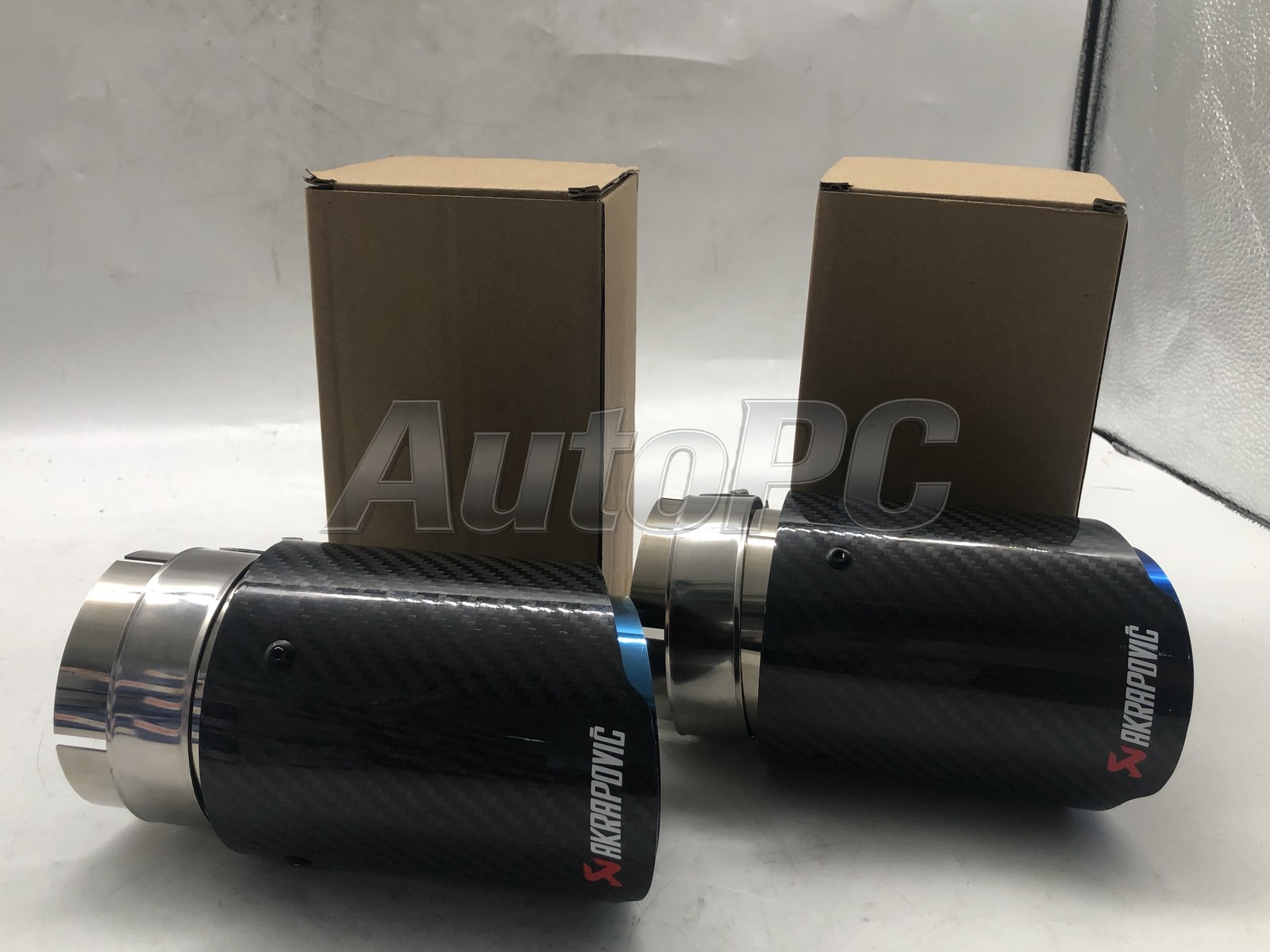 2X Glossy Carbon Fiber Exhaust Tip Blue End pipe 3" Inlet 3.5" Outlet 6.5" Long