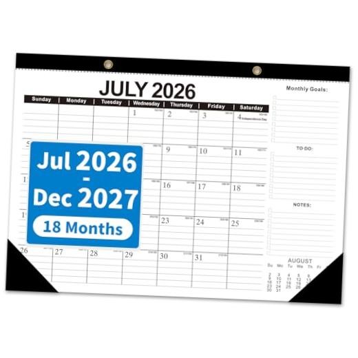 Desk Calendar 2026-2027, 17" x 12" Large Desktop Calendar, 18 White & Black