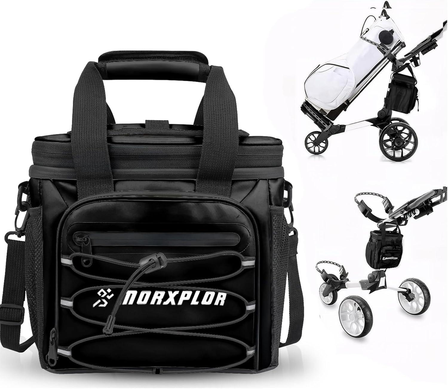 Golf Cart Cooler with Top Magnetic Lid12-Can Insulated Soft Cooler Black
