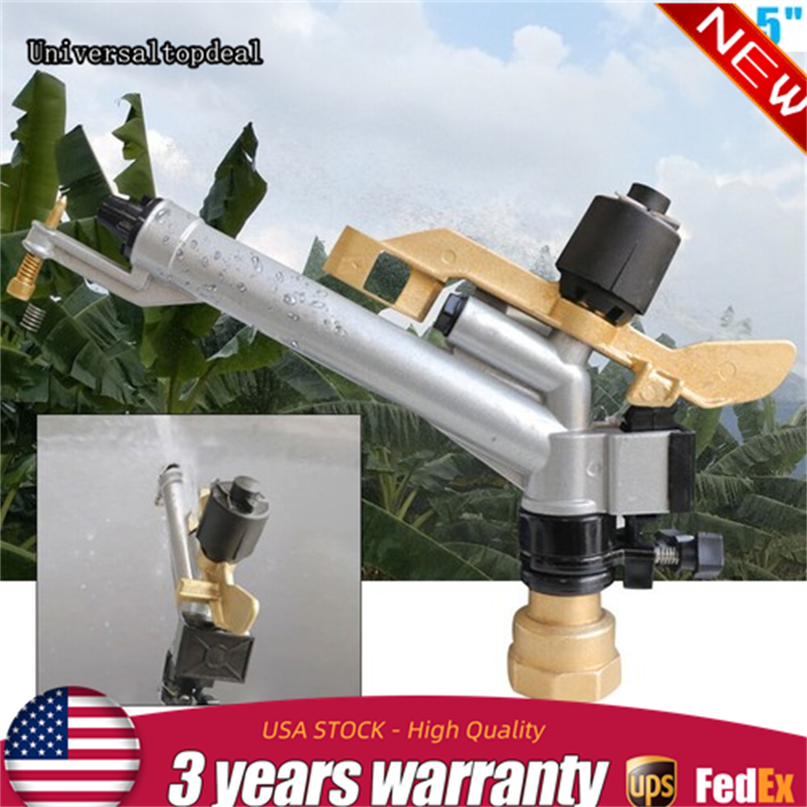 Rain Spray Gun Large Area Water Irrigation Impact Sprinkler 360° Adjustable 1.5"